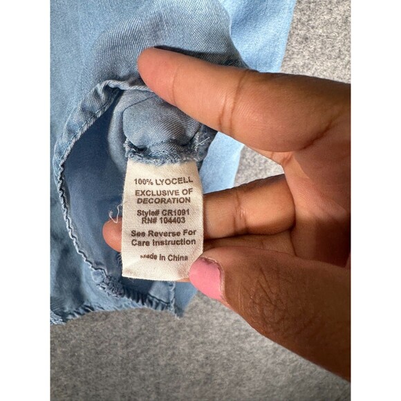 Moon River Top Women Small Blue V Neck‎ Embroidered Chambray Western Countrygirl - Picture 3 of 7